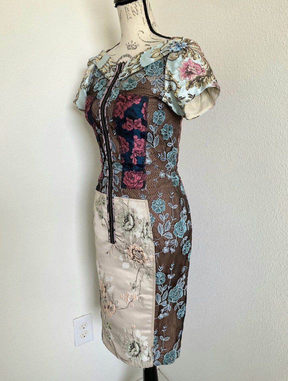 Anthropologie Beguile by Byron Lars Pieced Brocade Sheath Dress 2 Lace Floral - Picture 8 of 17